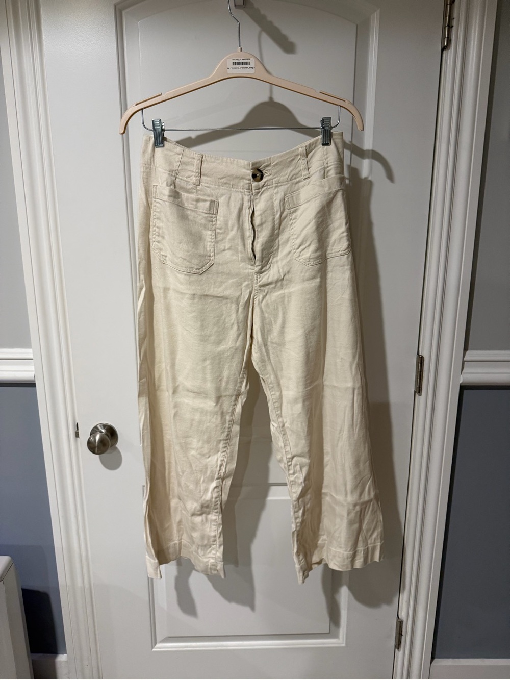 Maeve Women's Cream Wide-Leg Linen Blend Jeans